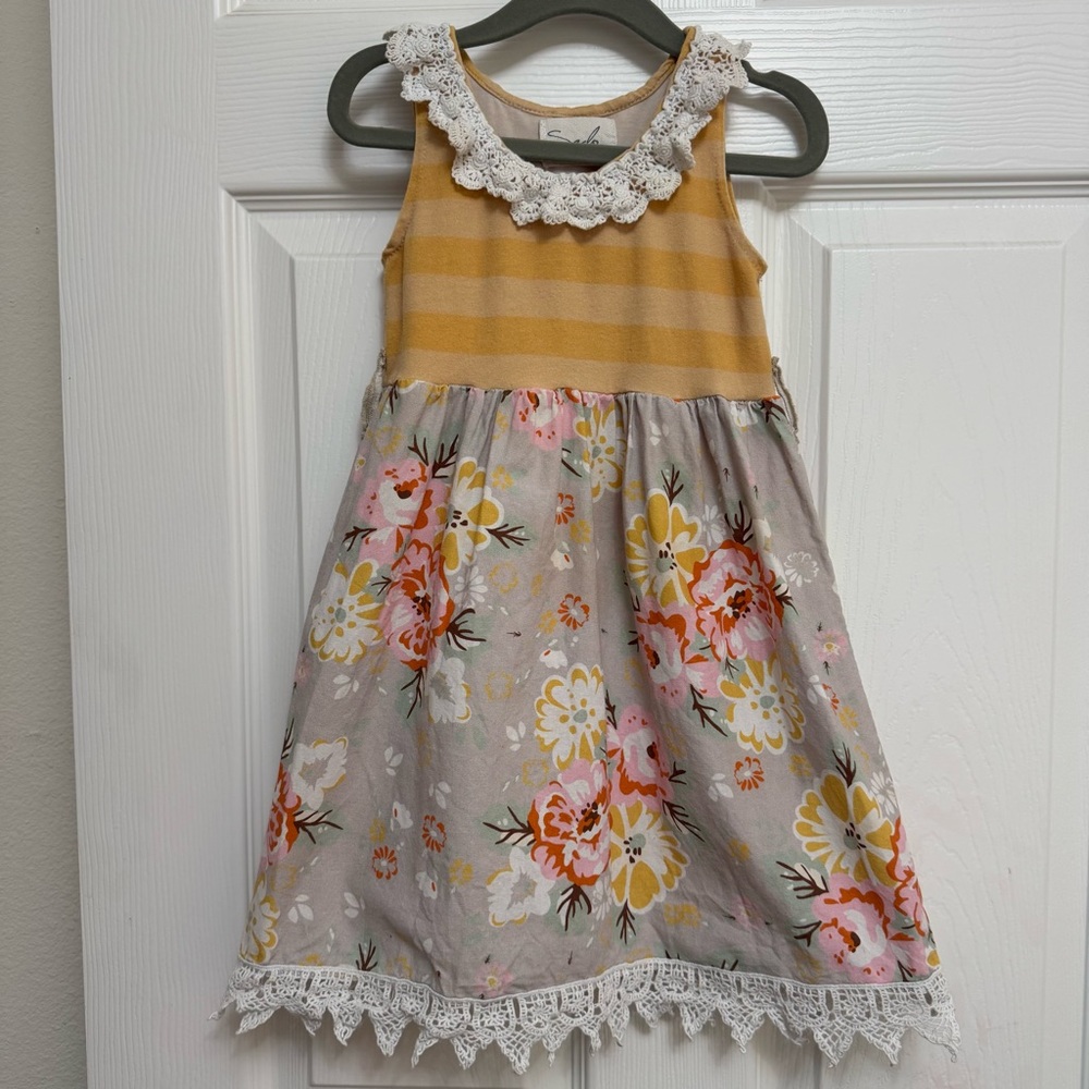 Sado Yellow and Gray Floral Kids Dress